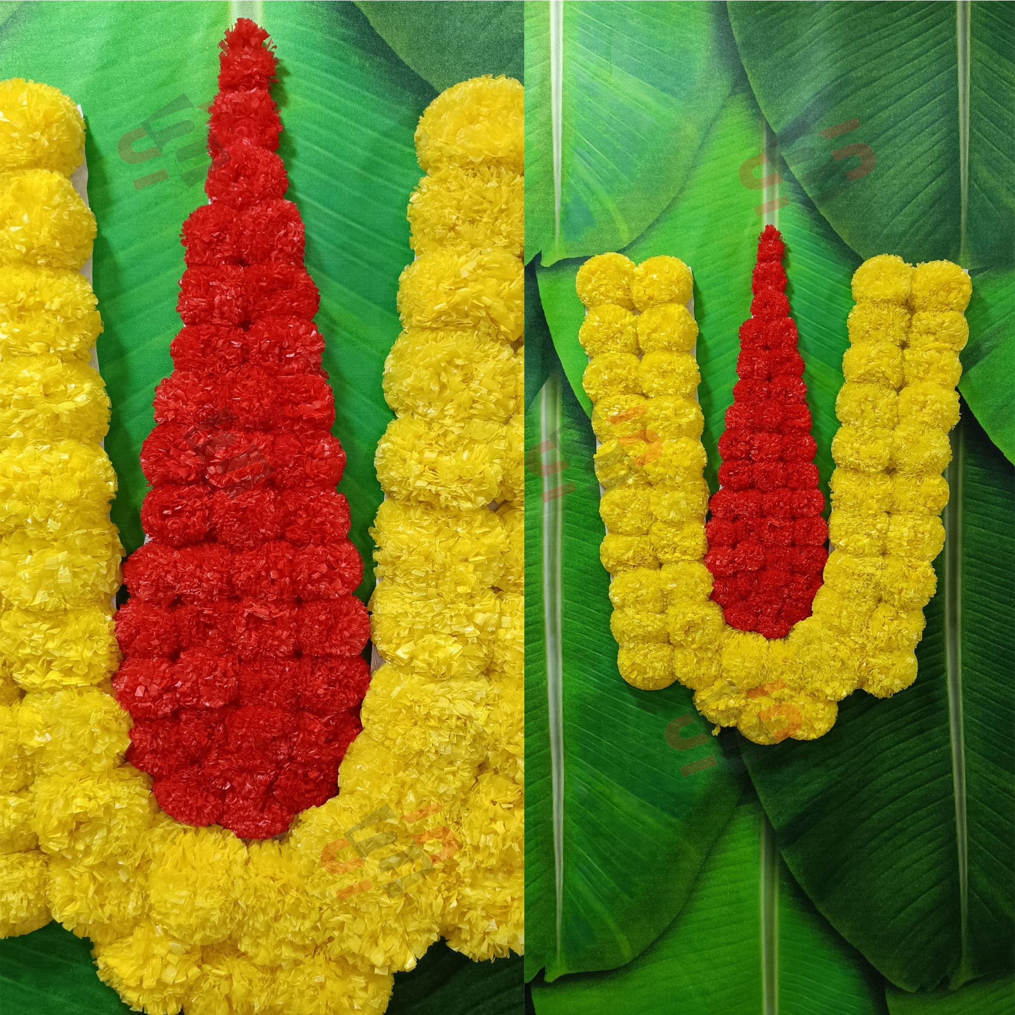 S2S Plastic Venkateswara Swami Namalu Artificial Fluffy Marigold Flowers Backdrop Wall Door For Pooja Decoration Traditional Bac